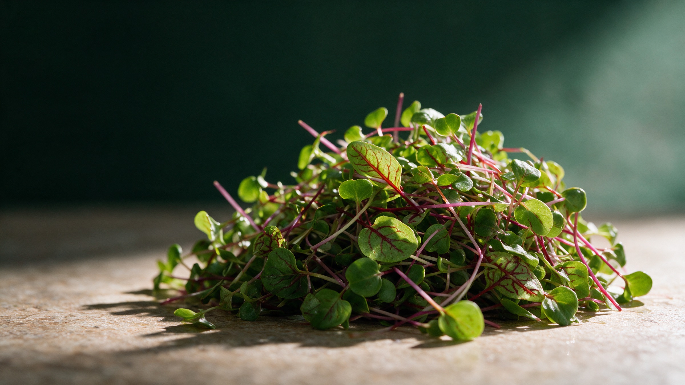 Freshly cut purple radish and red veined sorrel microgreens