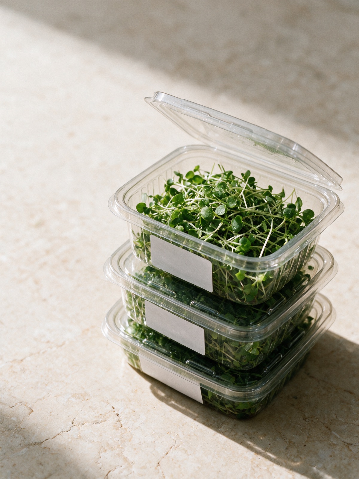 Microgreens packed in clear clamshells